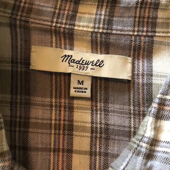 Madewell button-down, light tan and gray plaid, boxy, short-sleeve Courier shirt - Picture 11 of 11